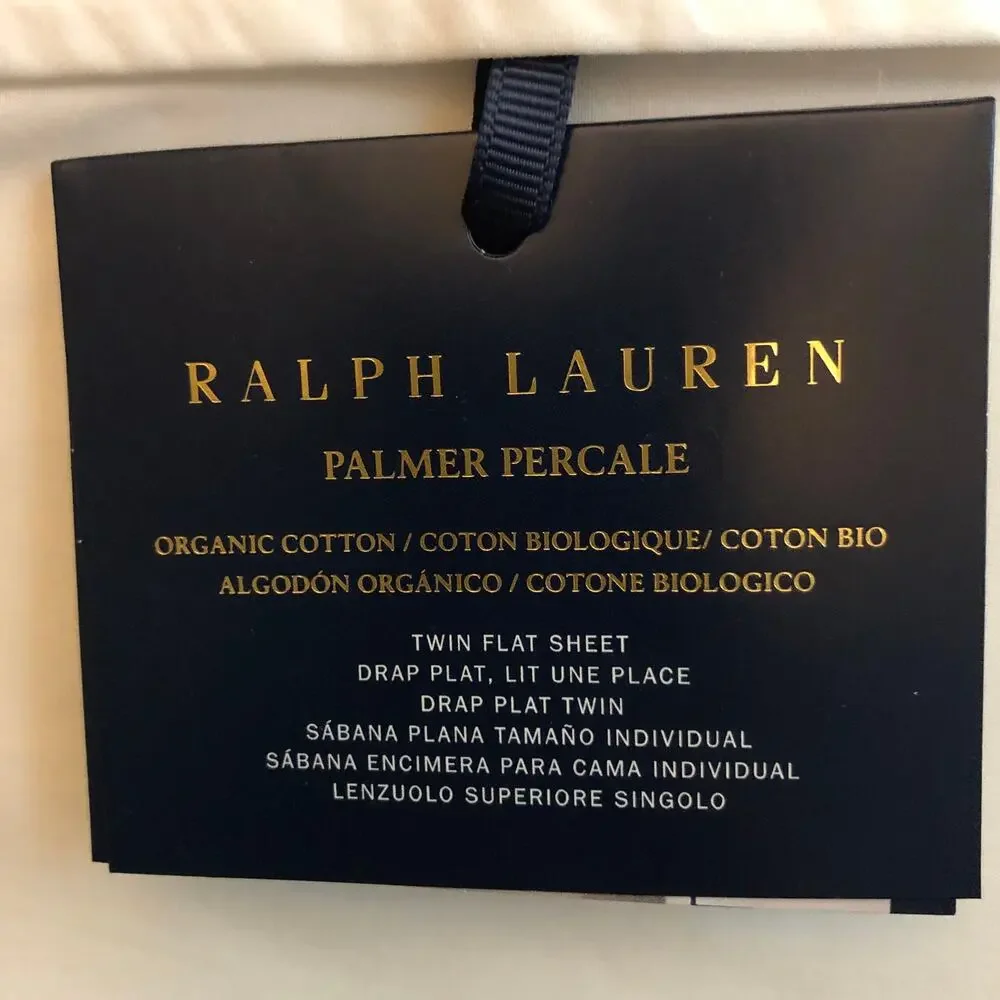 Ralph Lauren Organic Cotton Percale Palmer Twin Flat Sheet White Polo Navy New